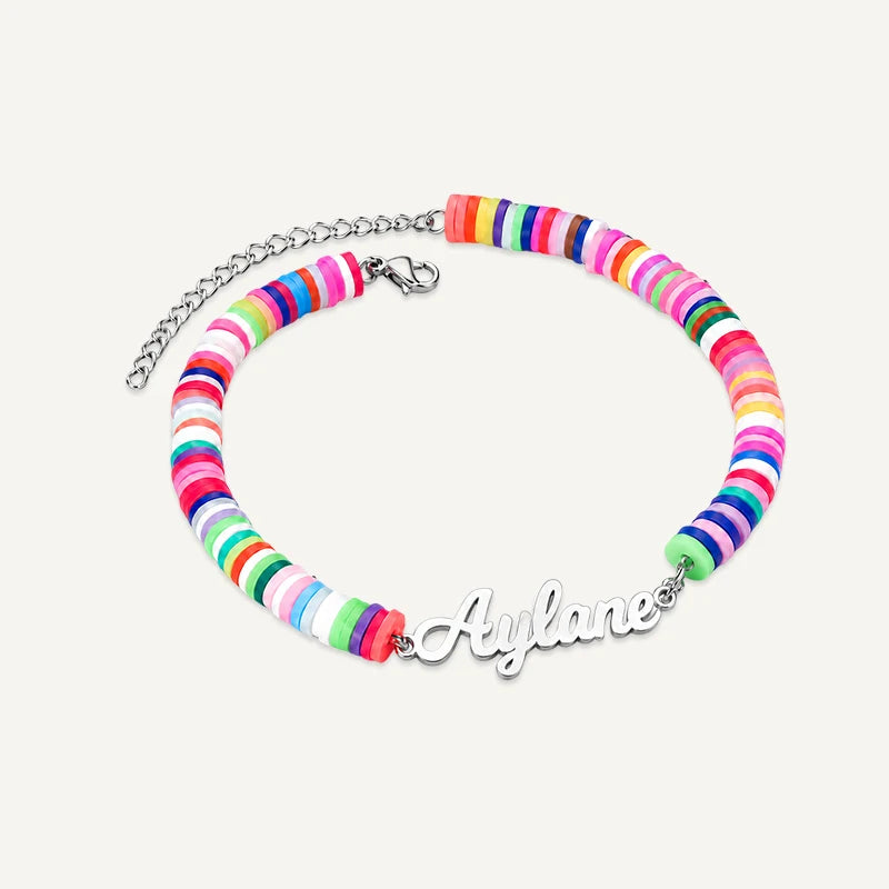 Bracelet Prénom Enfant Multicolore Argent Acier Inoxydable