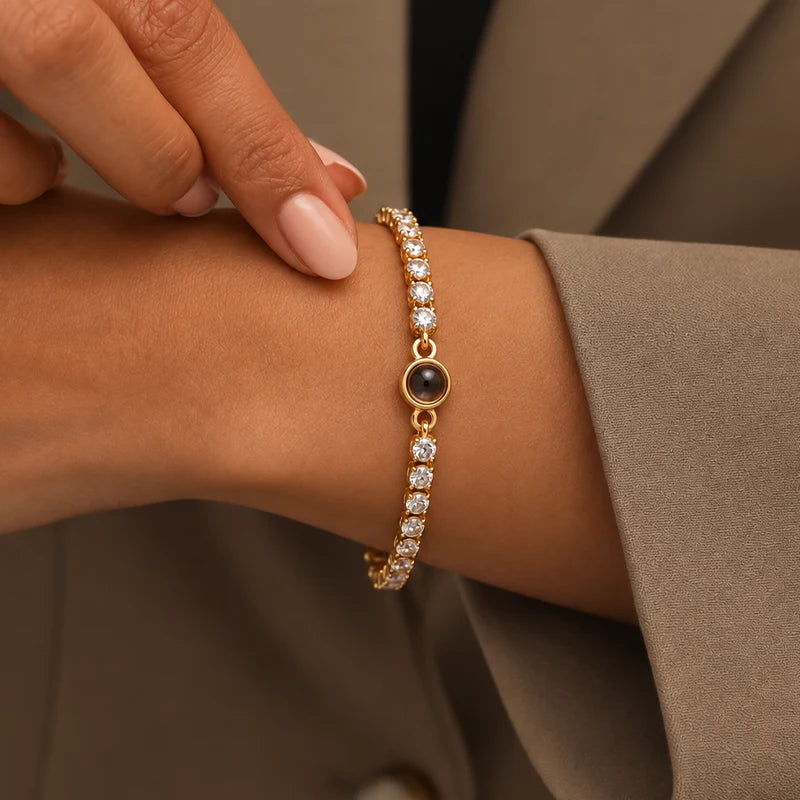 Bracelet Tennis Photo Projection Or Femme