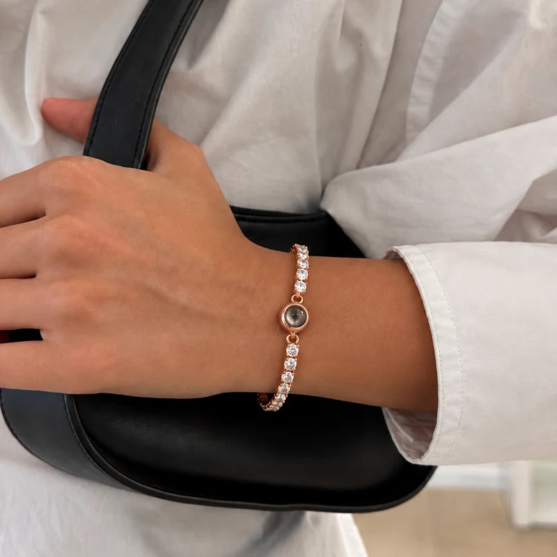 Bracelet Tennis Photo Projection Or Rose Femme