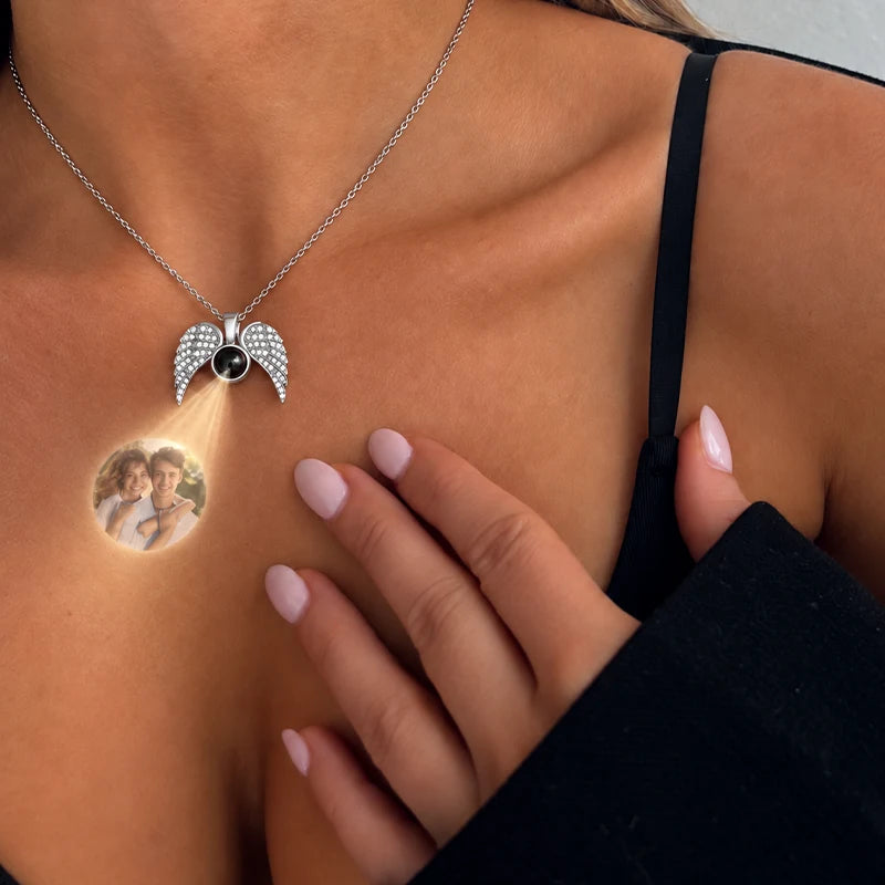 Collier Ailes d'Ange avec Projection Photo Argent-Femme