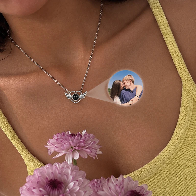 Collier Cœur Ange Projection Photo Argent Femme