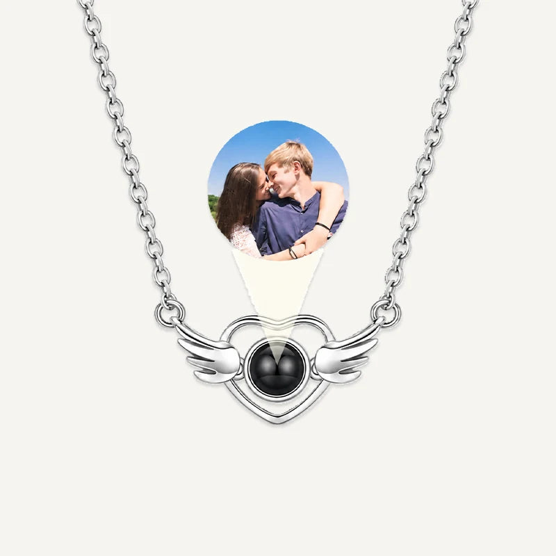 Collier Cœur Ange Projection Photo Argent