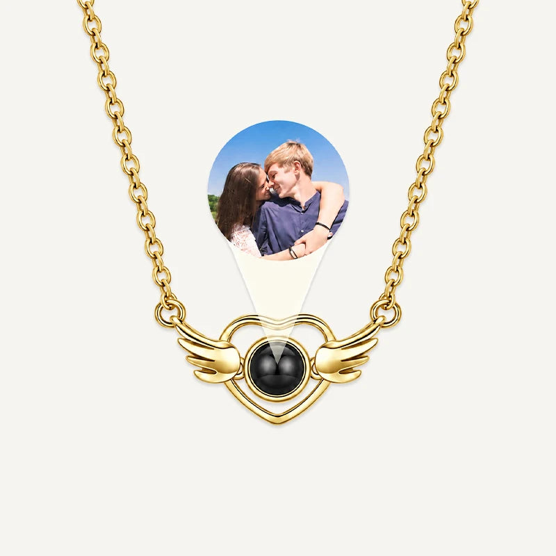 Collier Cœur Ange Projection Photo Or