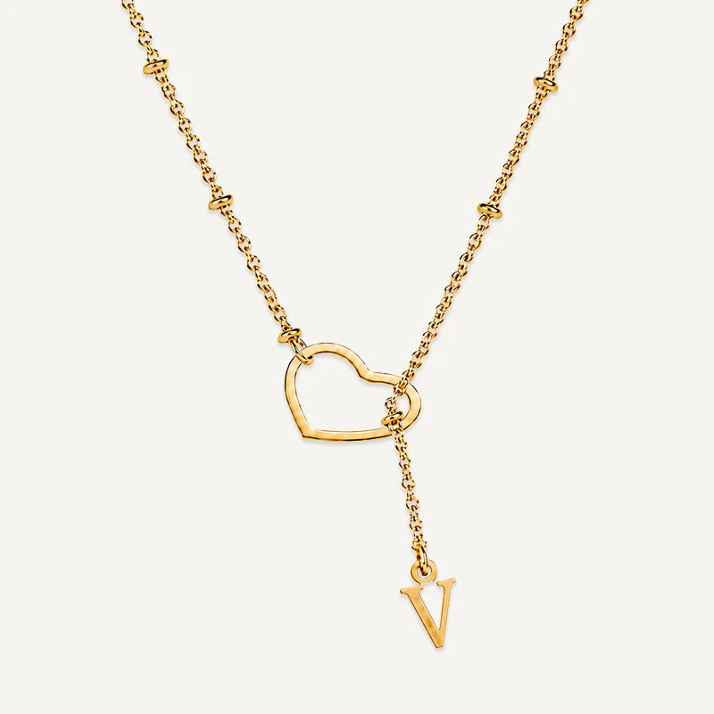 Collier Cœur avec Initiale Suspendue Lettre V