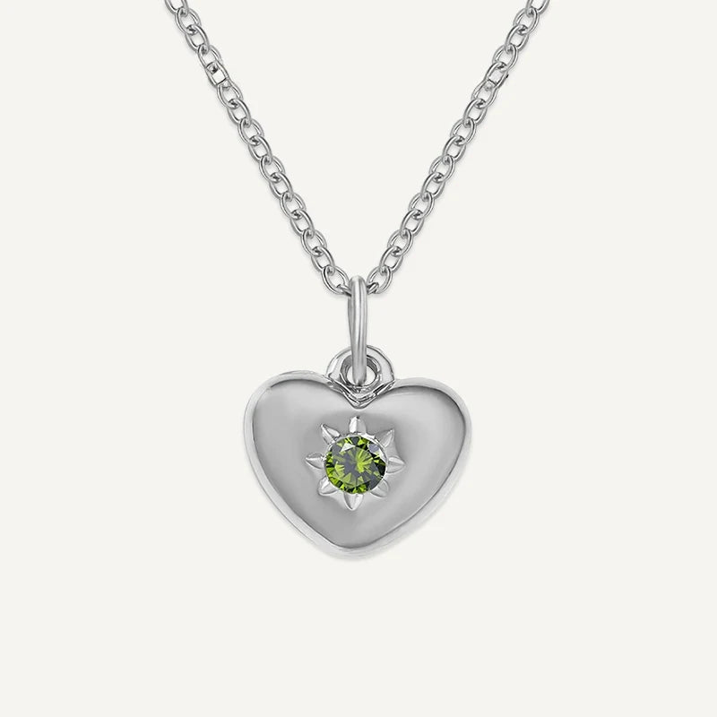 Collier Cœur avec Pierre de Naissance Argent Août