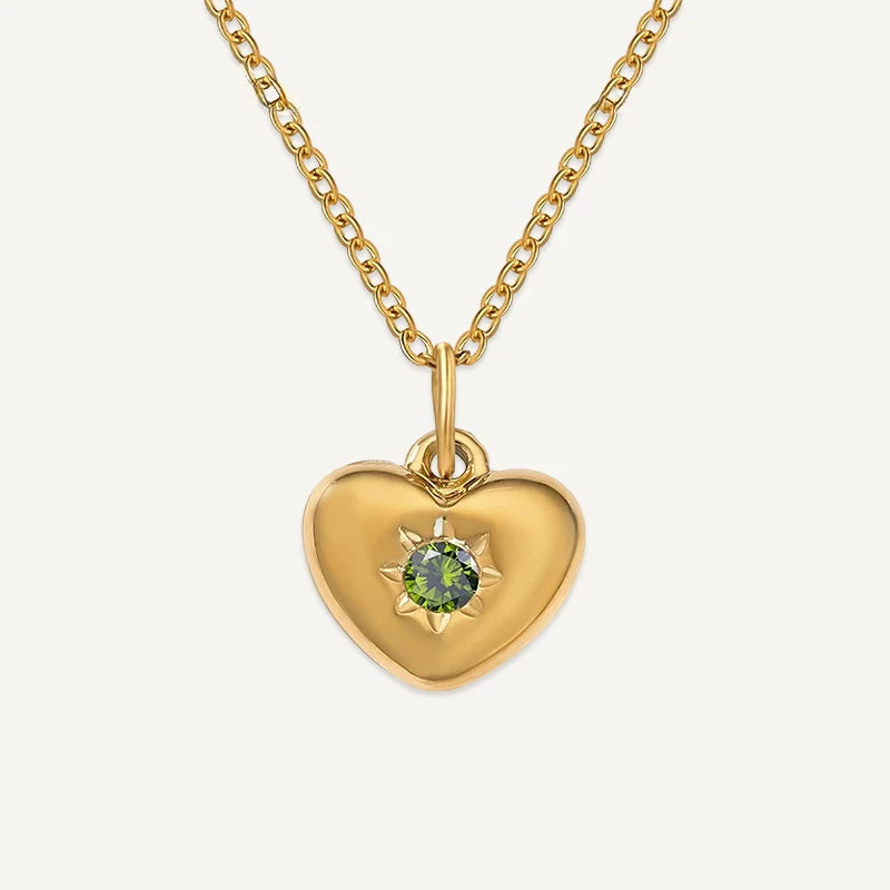 Collier Cœur avec Pierre de Naissance Or Août