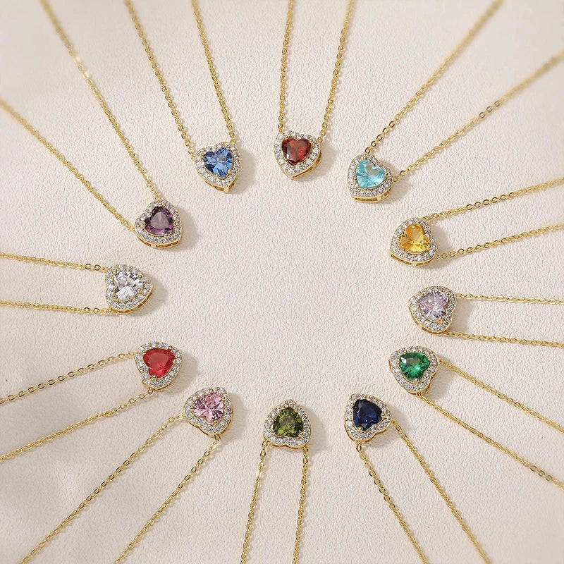 Collier Cœur avec Pierre de Naissance et Strass Acier Inoxydable