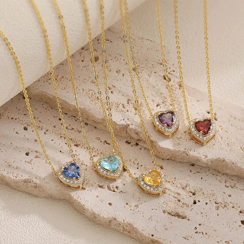 Collier Cœur avec Pierre de Naissance et Strass