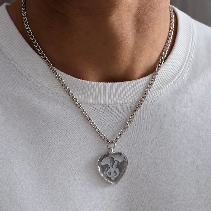 Collier Cœur Cristal 3D Personnalisé Homme