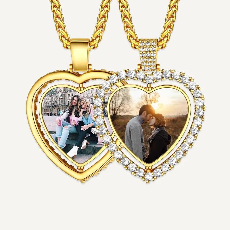 Collier Cœur Photo Rotatif 2 Faces Or