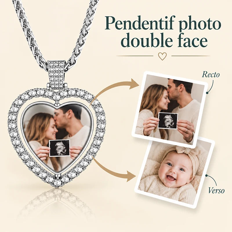 Collier Cœur Photo Rotatif 2 Faces