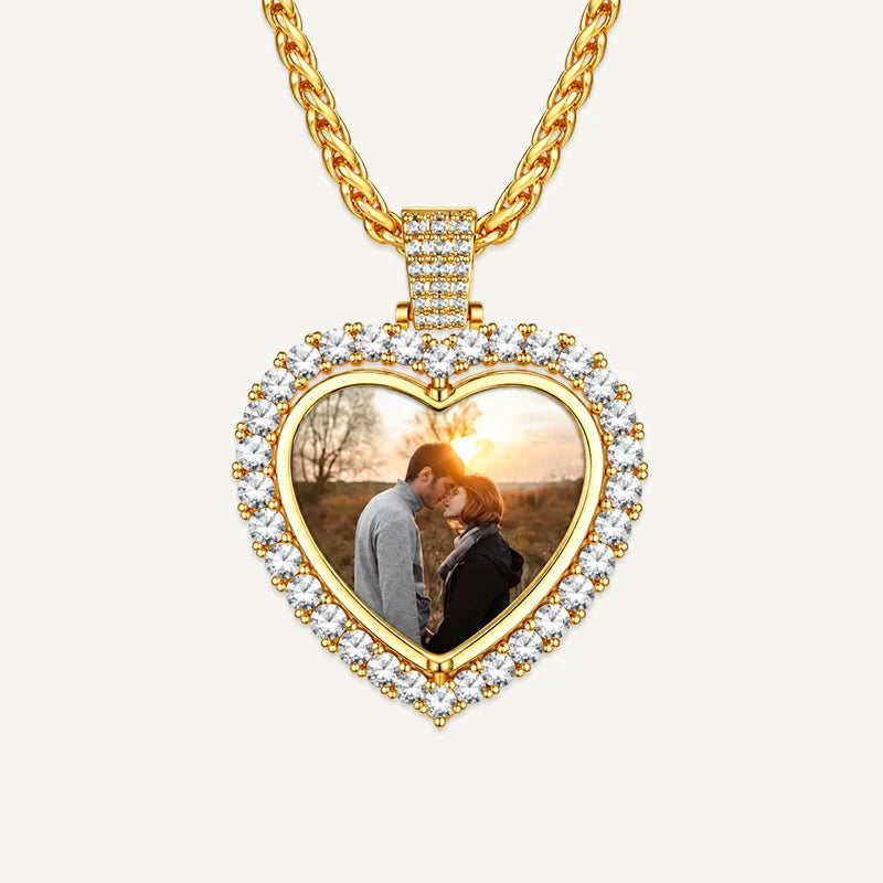 Collier Cœur Photo Rotatif 2 Faces Acier Inoxydable