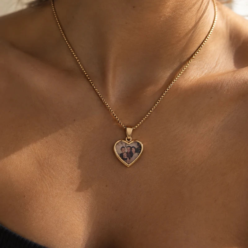 Collier Cœur Photo Thermique Personnalisé Or Femme