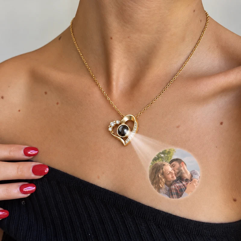 Collier Cœur Projection Photo Or Femme