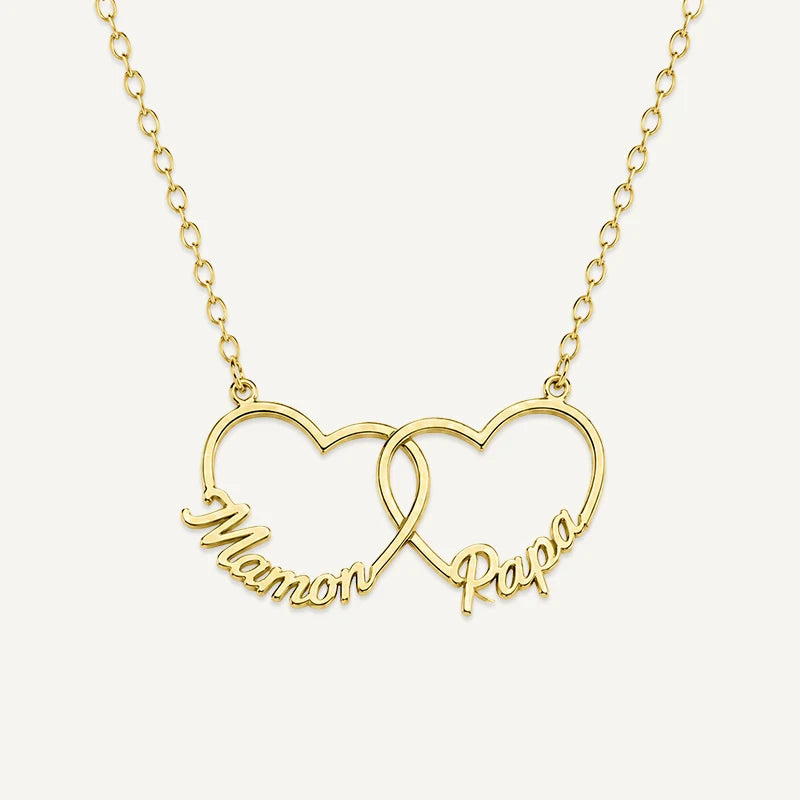Collier Cœurs Prénoms Entrelacés Or 2 Prénoms