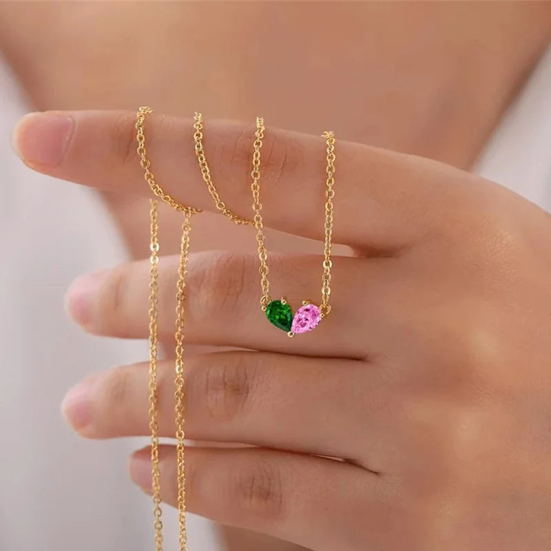 Collier Double Pierres de Naissance Acier Inoxydable