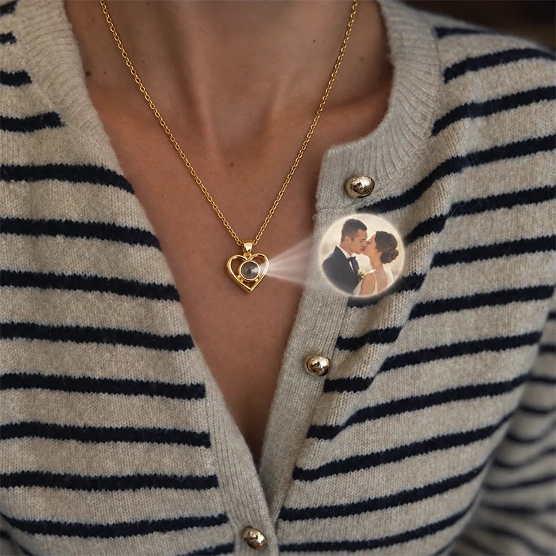 Collier en forme de Cœur Projection Photo Or Femme