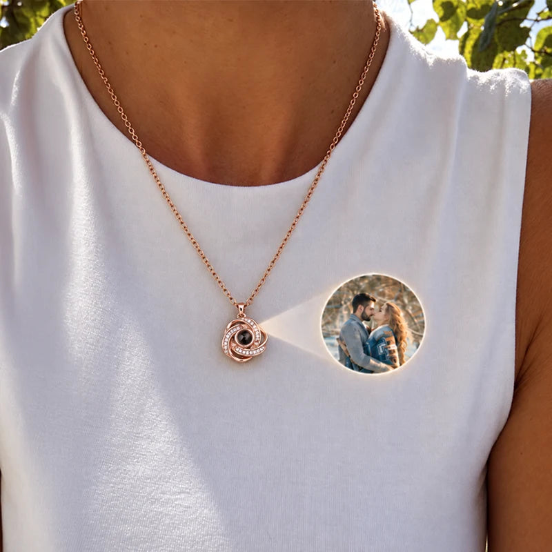 Collier Éternité Projection Photo Or Rose Femme