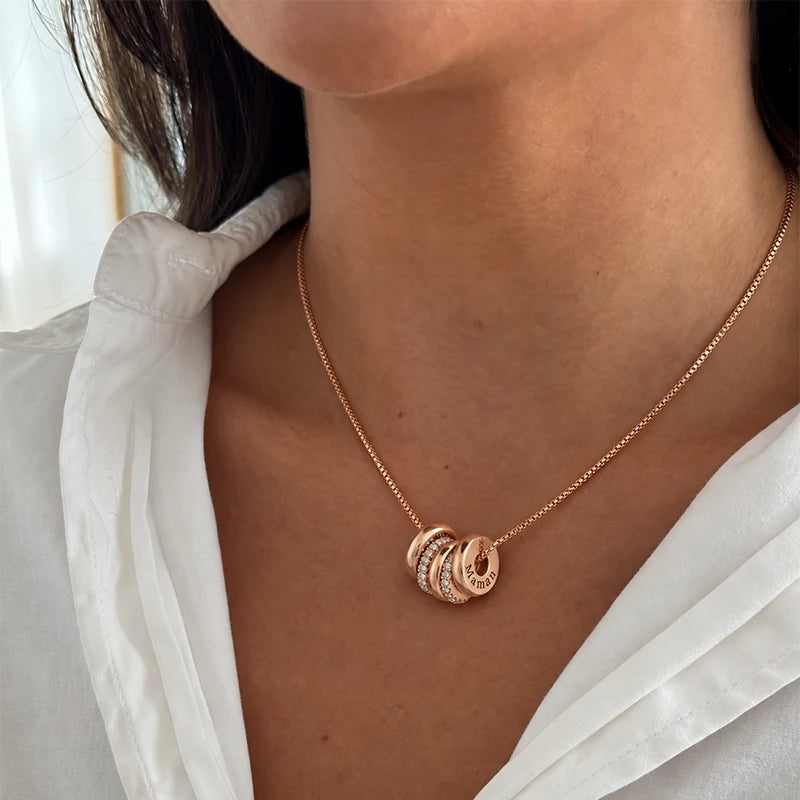 Collier Famille Prénoms Gravés Or Rose  Femme