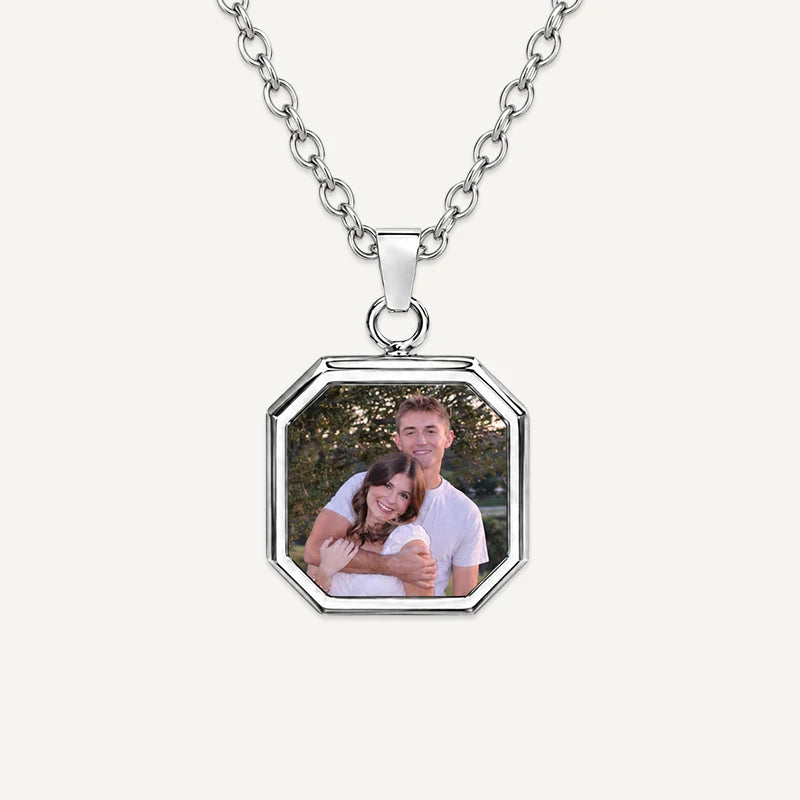 Collier Femme Photo Thermique avec Gravure Argent