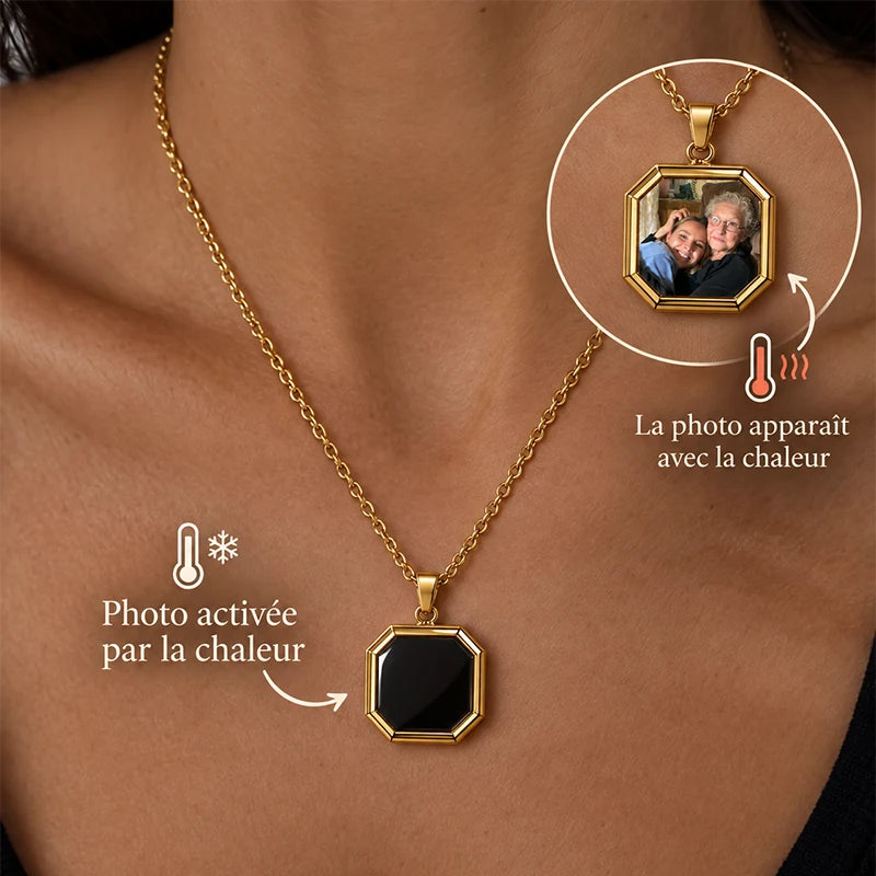 Collier Femme Photo Thermique avec Gravure Or Femme