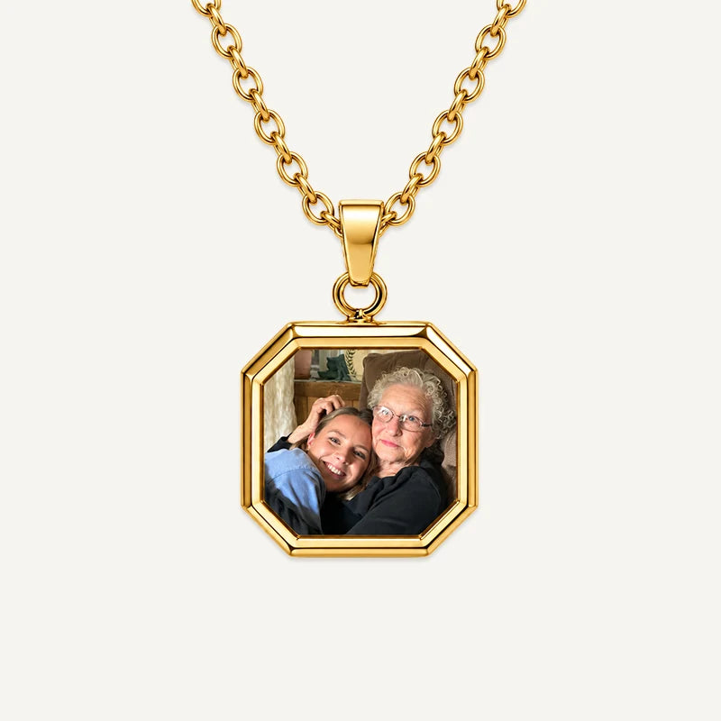 Collier Femme Photo Thermique avec Gravure Or
