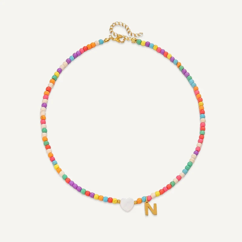 Collier Initiale Enfant Multicolore N