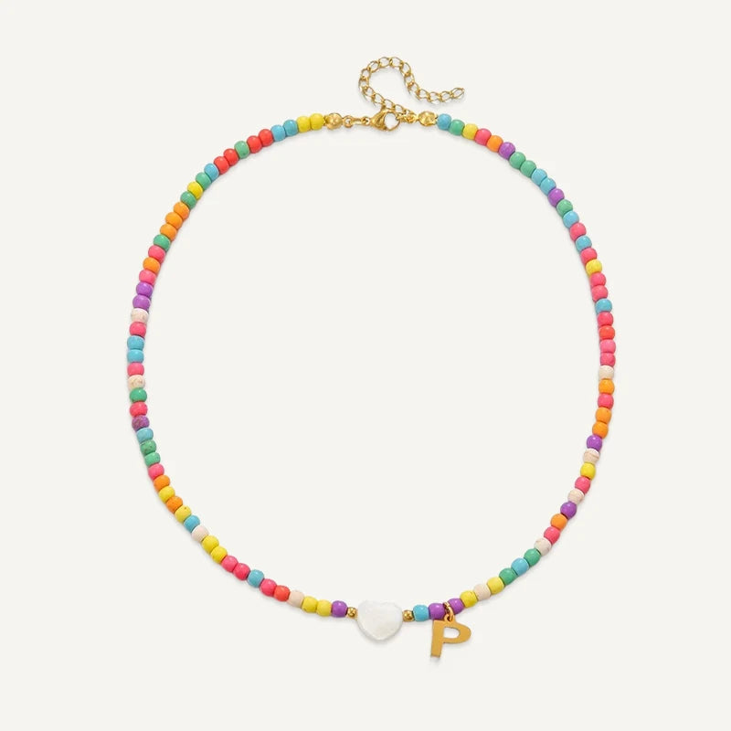 Collier Initiale Enfant Multicolore P