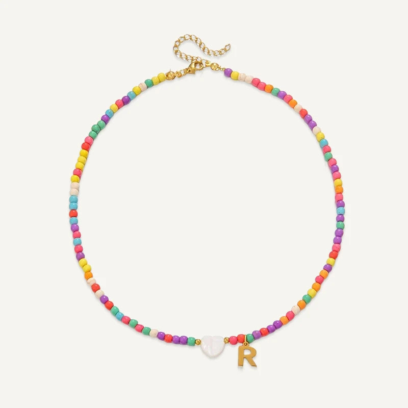 Collier Initiale Enfant Multicolore R