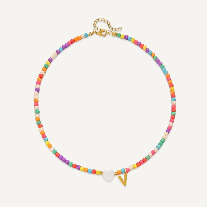 Collier Initiale Enfant Multicolore V