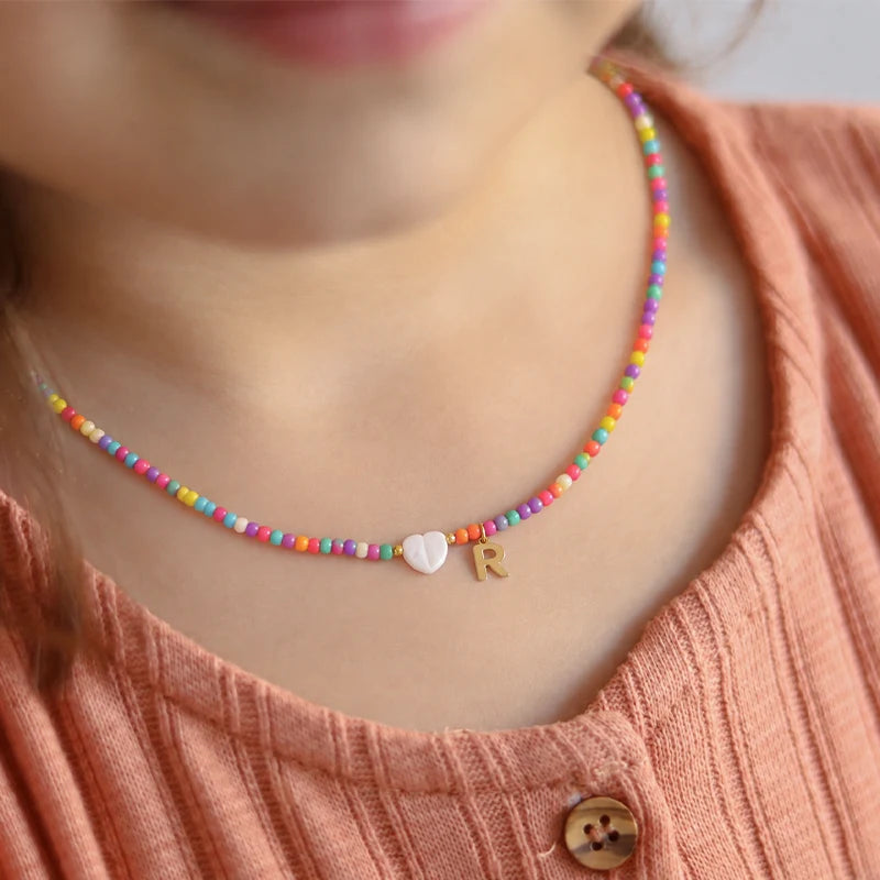 Collier Initiale Enfant Multicolore