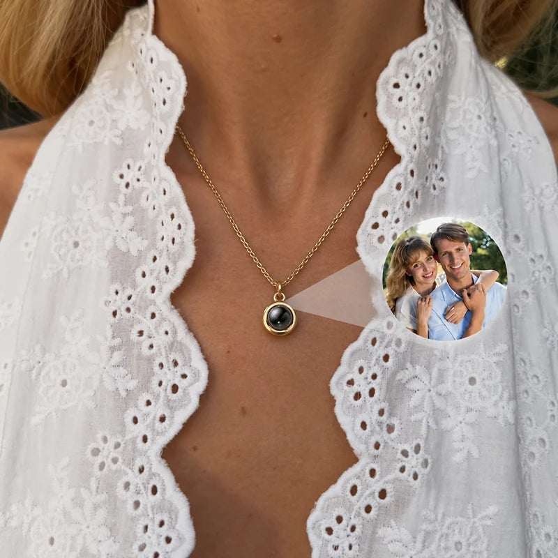 Collier Lentille Projection Photo Or Femme