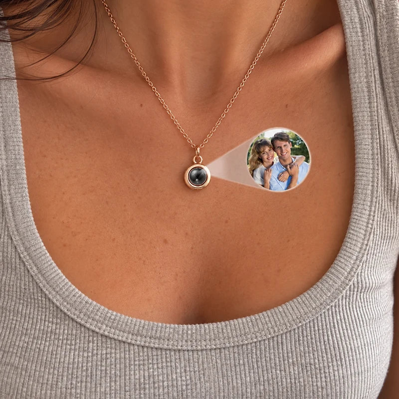 Collier Lentille Projection Photo Or Rose Femme