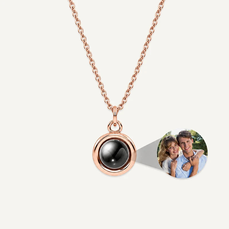 Collier Lentille Projection Photo Or Rose