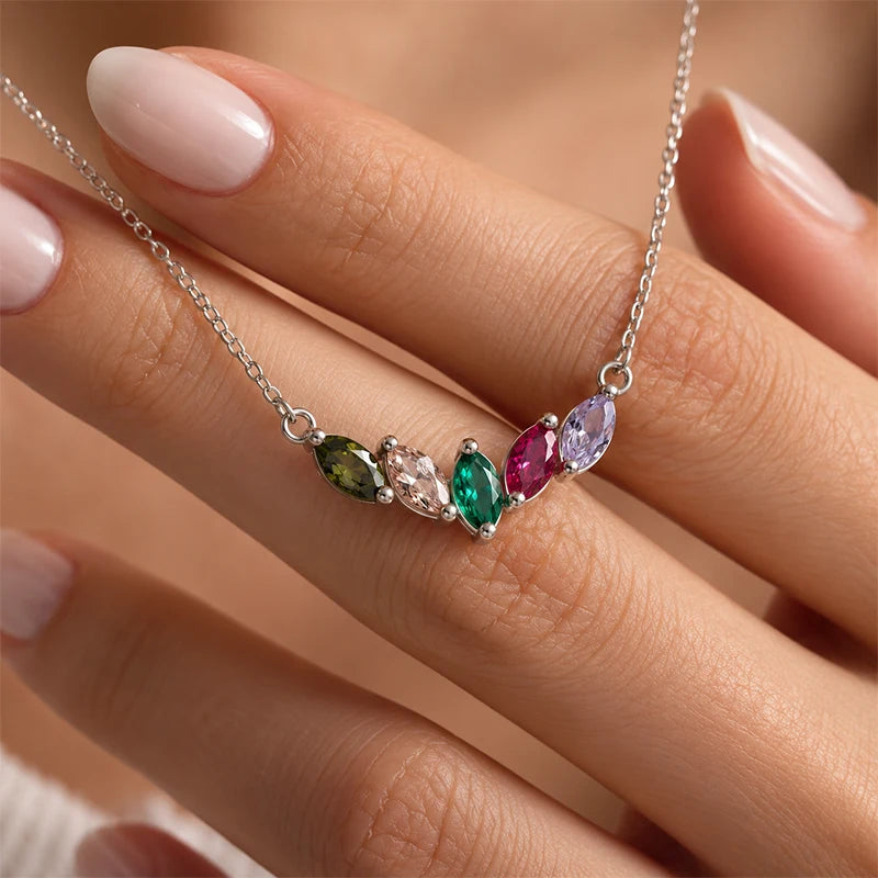 Collier Marquise Pierres de Naissance Argent Femme