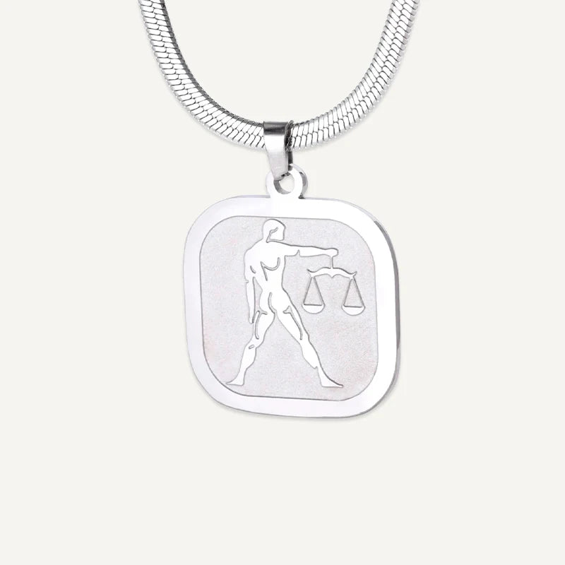 Collier Médaillon Carré Signe Astrologique Argent Balance