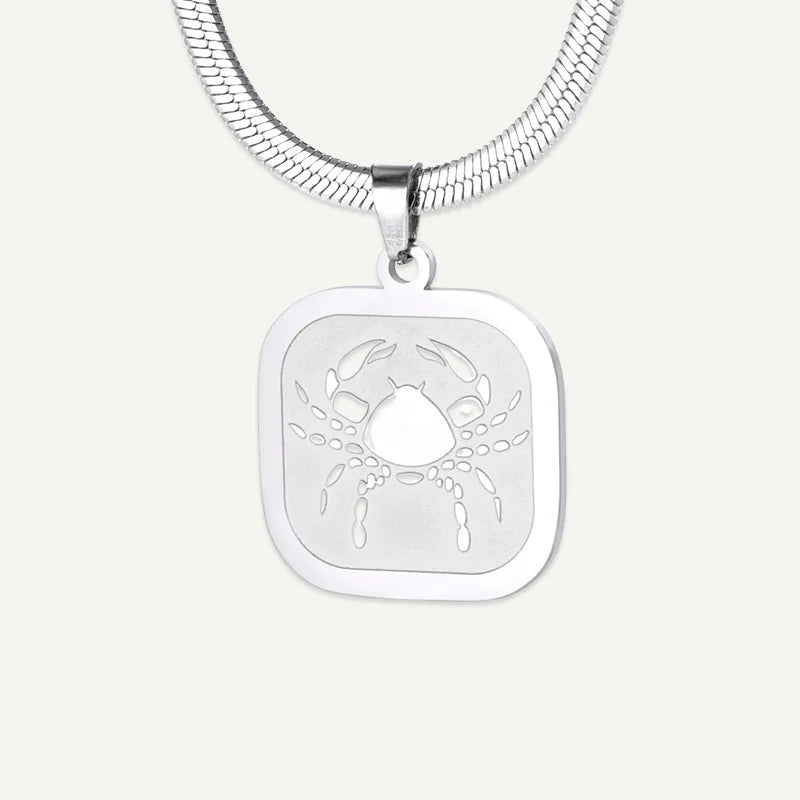 Collier Médaillon Carré Signe Astrologique Argent Cancer