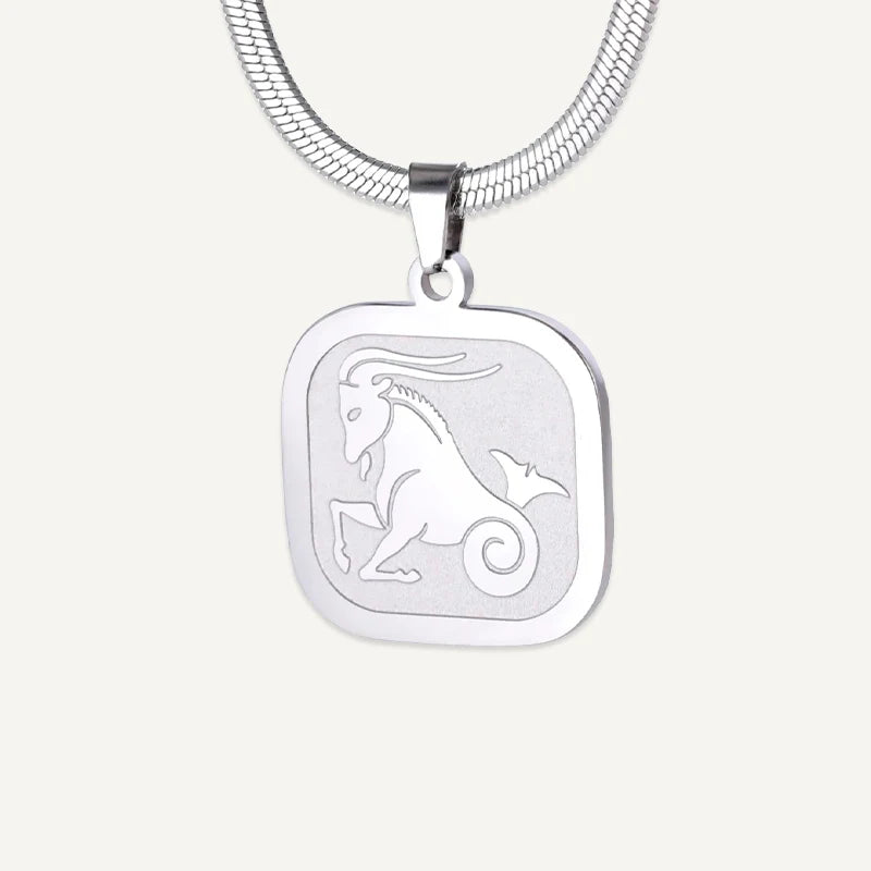 Collier Médaillon Carré Signe Astrologique Argent Capricorne
