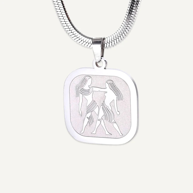 Collier Médaillon Carré Signe Astrologique Argent Gémeaux