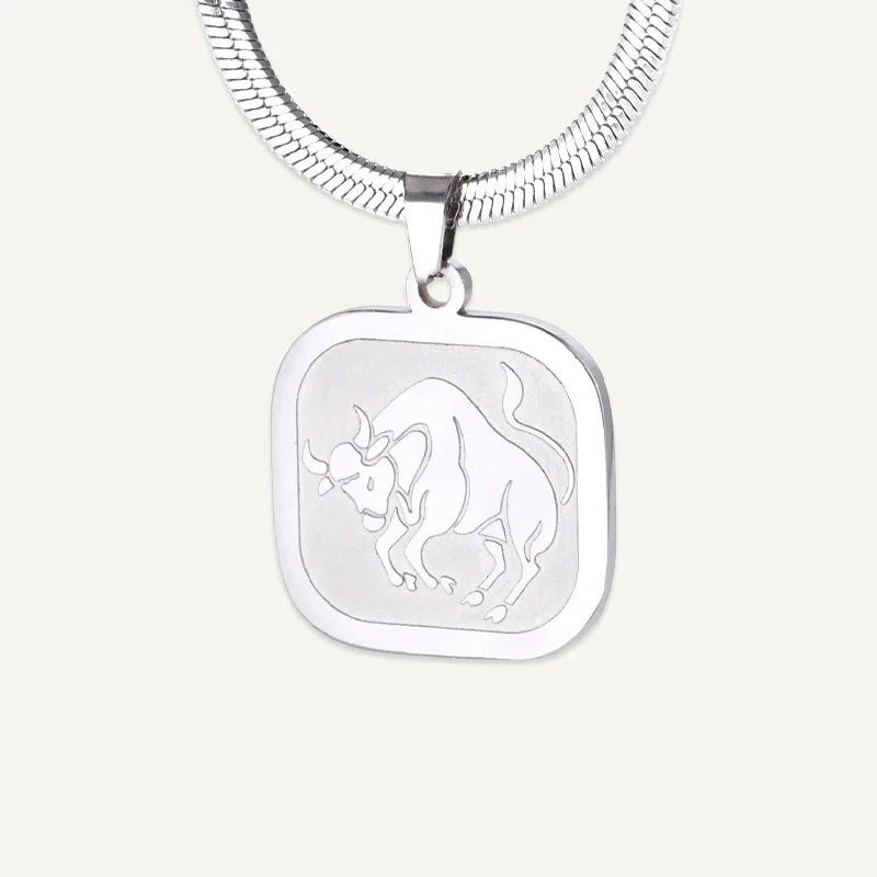 Collier Médaillon Carré Signe Astrologique Argent Taureau