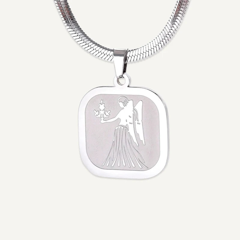 Collier Médaillon Carré Signe Astrologique Argent Vierge