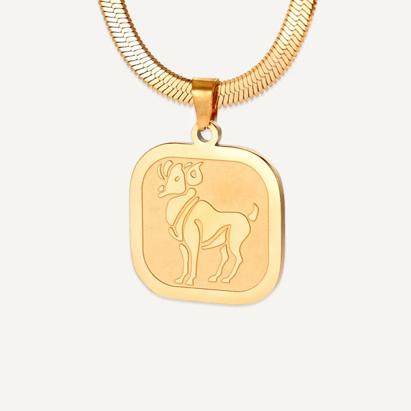 Collier Médaillon Carré Signe Astrologique Or Bélier