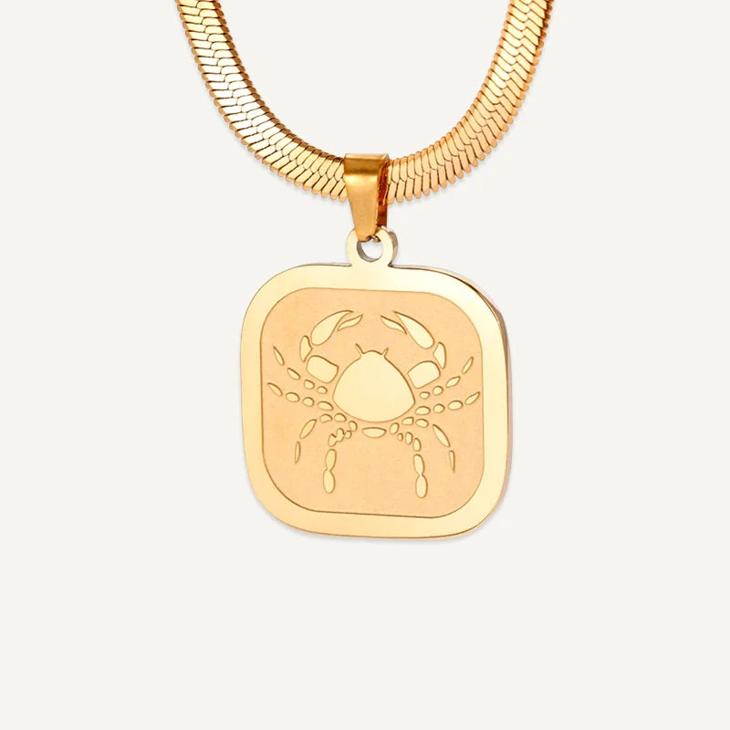 Collier Médaillon Carré Signe Astrologique Or Cancer