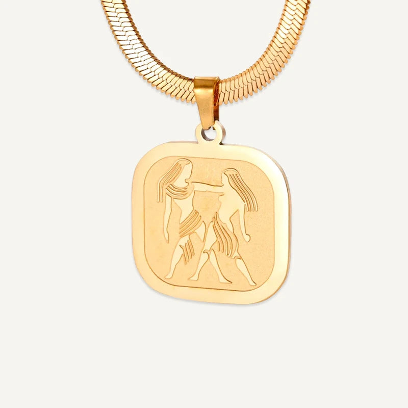 Collier Médaillon Carré Signe Astrologique Or Gémeaux