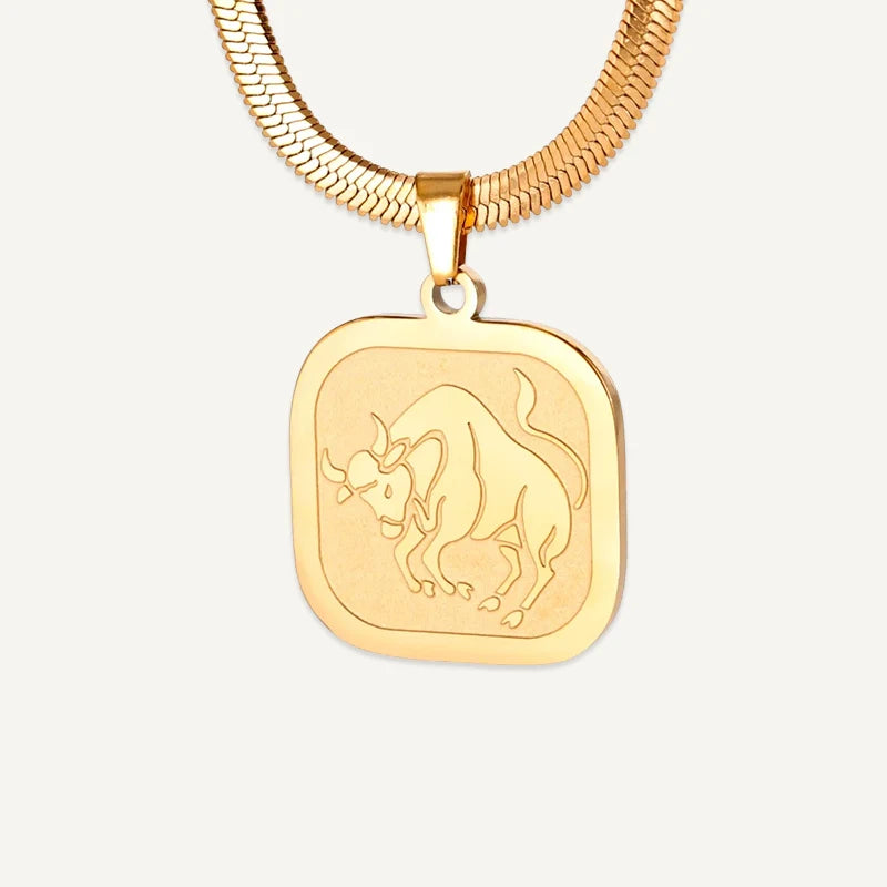 Collier Médaillon Carré Signe Astrologique Or Taureau