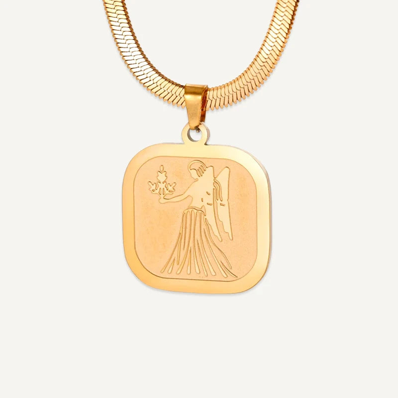 Collier Médaillon Carré Signe Astrologique Or Vierge
