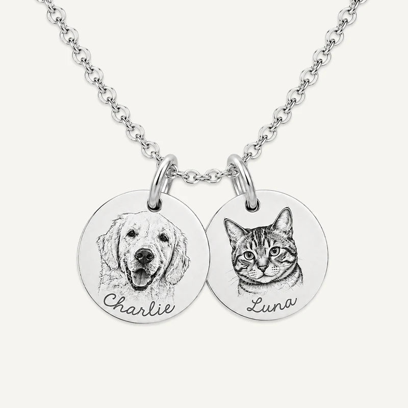 Collier 2 Médaillons Photo Animal Gravé Argent