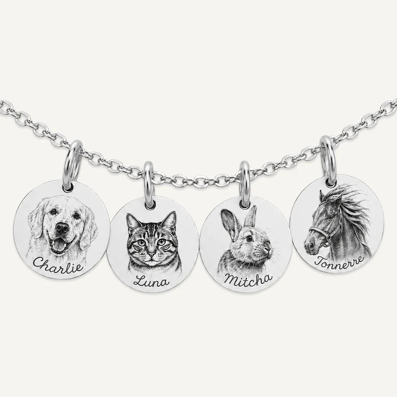 Collier 4 Médaillons Photo Animal Gravé Argent