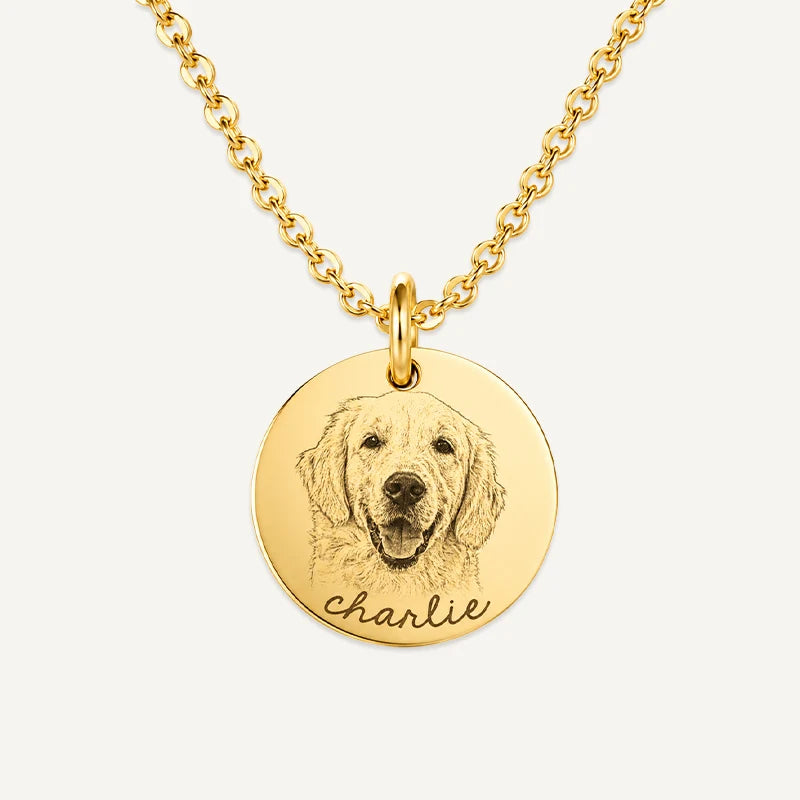 Collier Médaillon Photo Animal Gravé Or