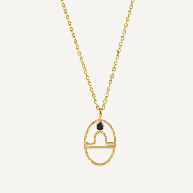 Collier Ovale Signe Astrologique avec Pierre de Naissance Balance